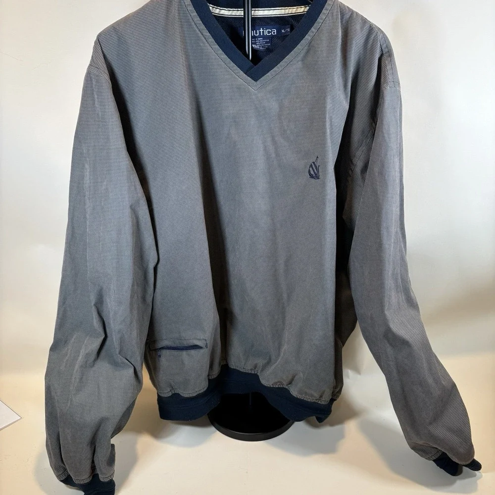 Vintage Nautica Hounds tooth Pattern V-Neck Pullover Size XL‎ VDR427199